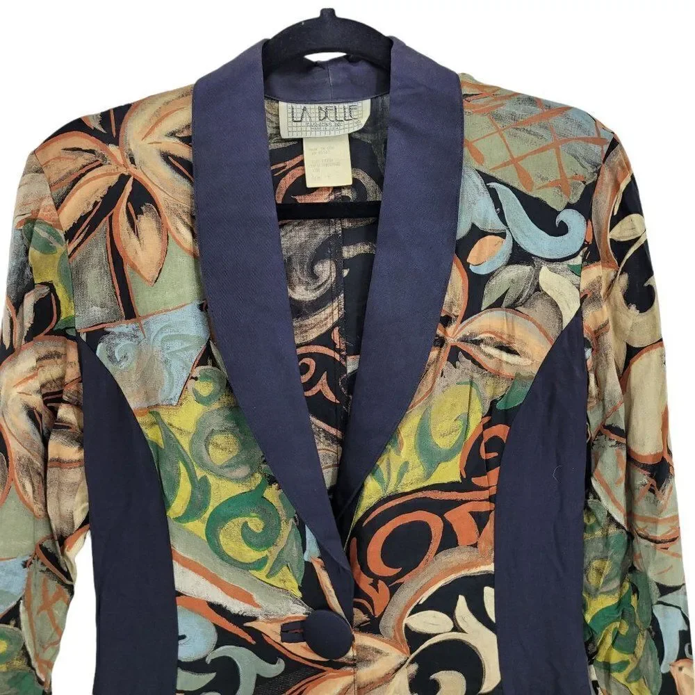 Vtg 80's Blazer Artsy Abstract Funky Zoot Suit Single Breasted Long Line Sz S‎